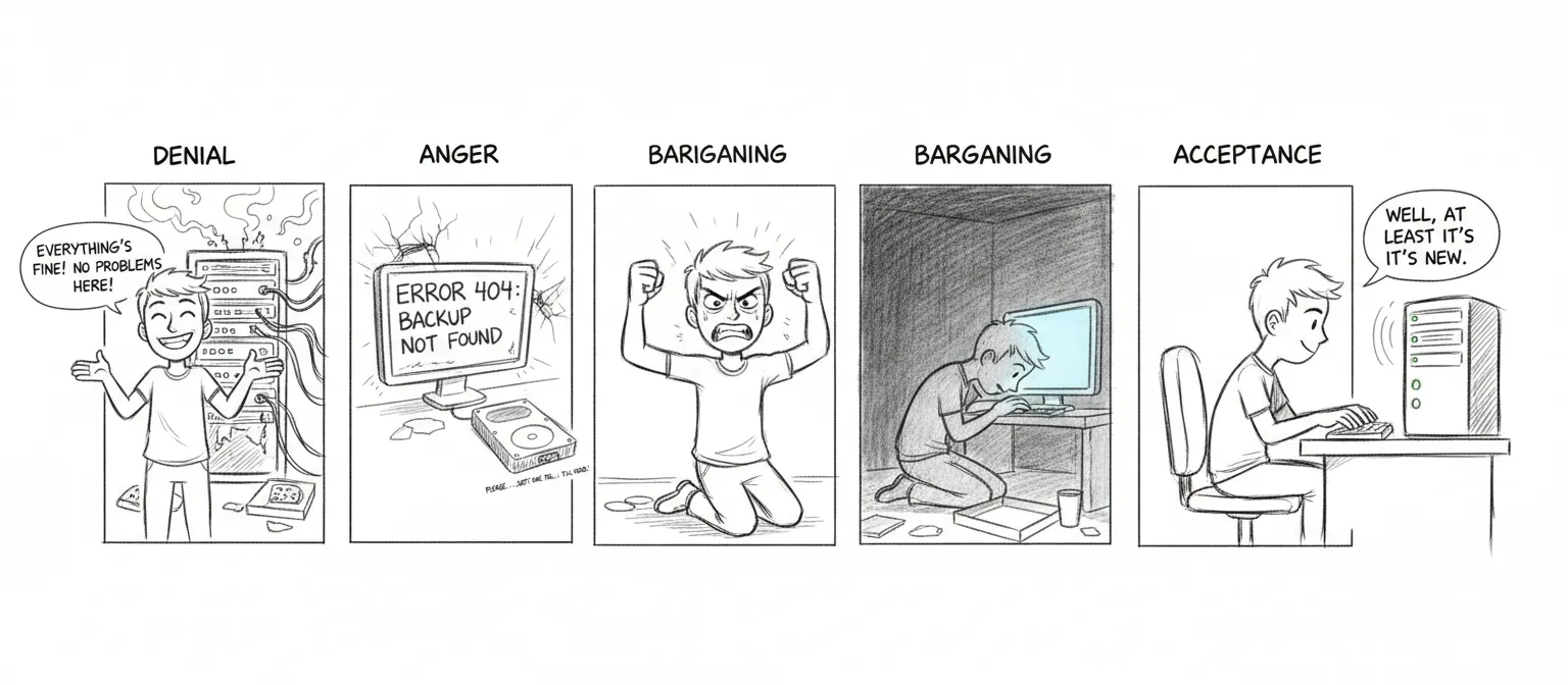 The stages of backup grief — denial, anger, bargaining, testing, acceptance