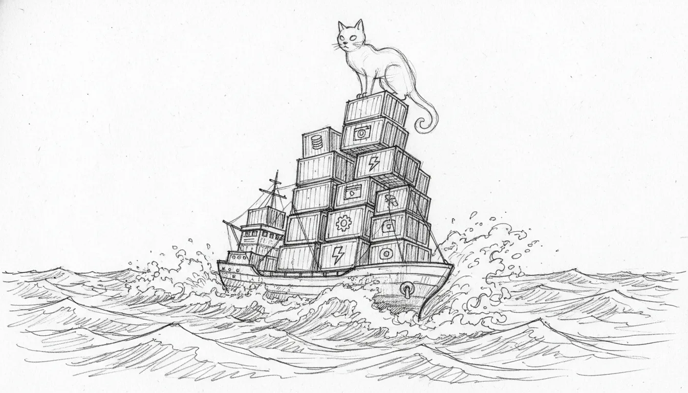 The Docker ship — containers carrying services across the stack