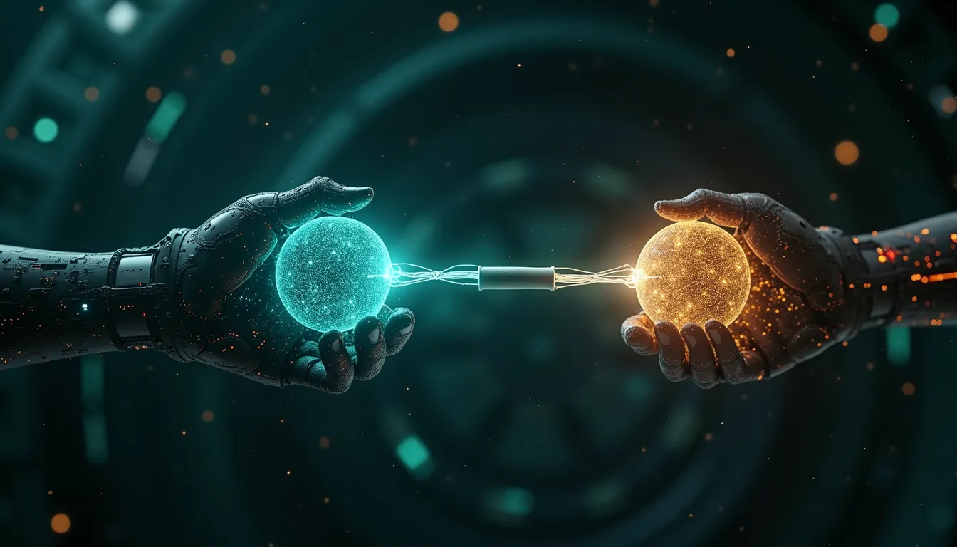 A still-lit conversation thread passes from one AI seat to the next mid-flight — the thread never goes dark, even as the brain behind it changes