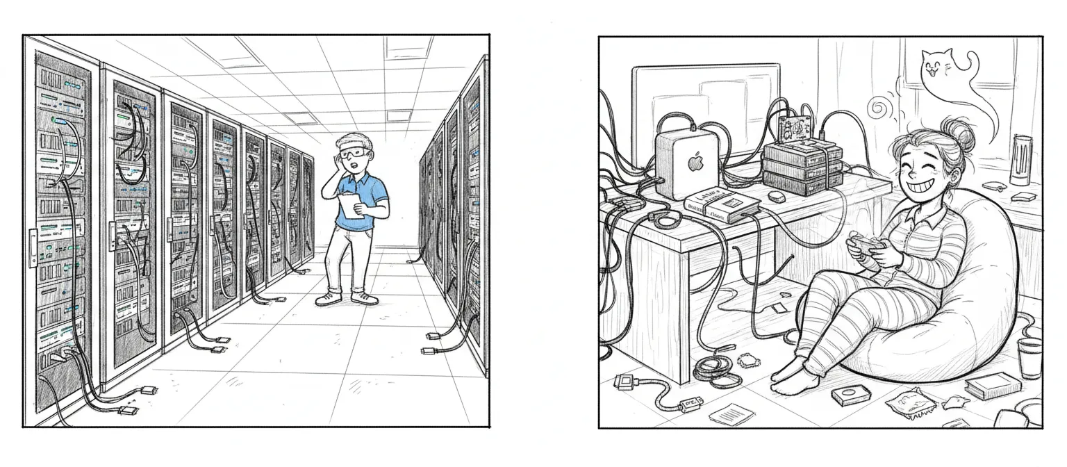 Homelab versus enterprise — same problems, different budgets