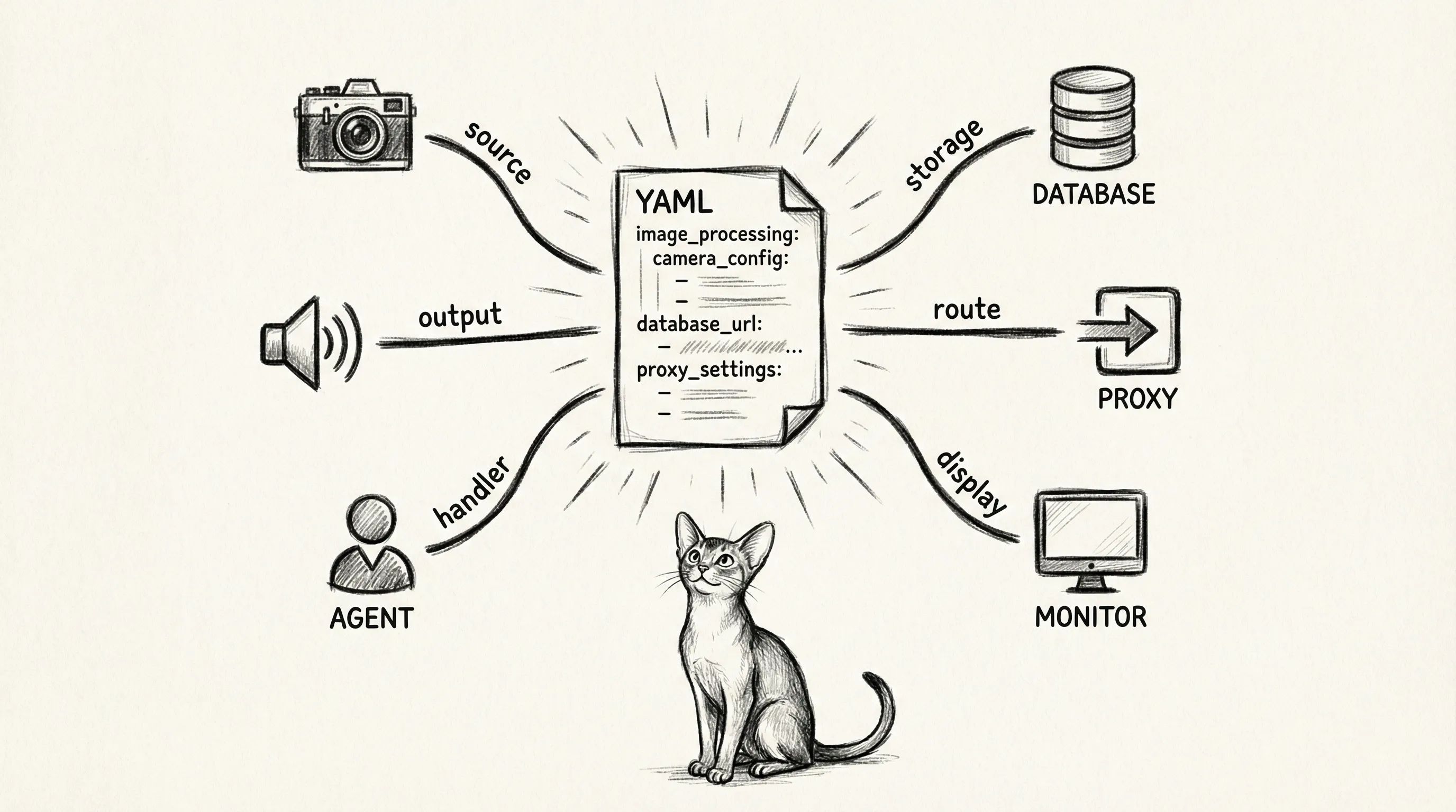 One YAML to rule them all — a single configuration file radiating control to every service in the constellation
