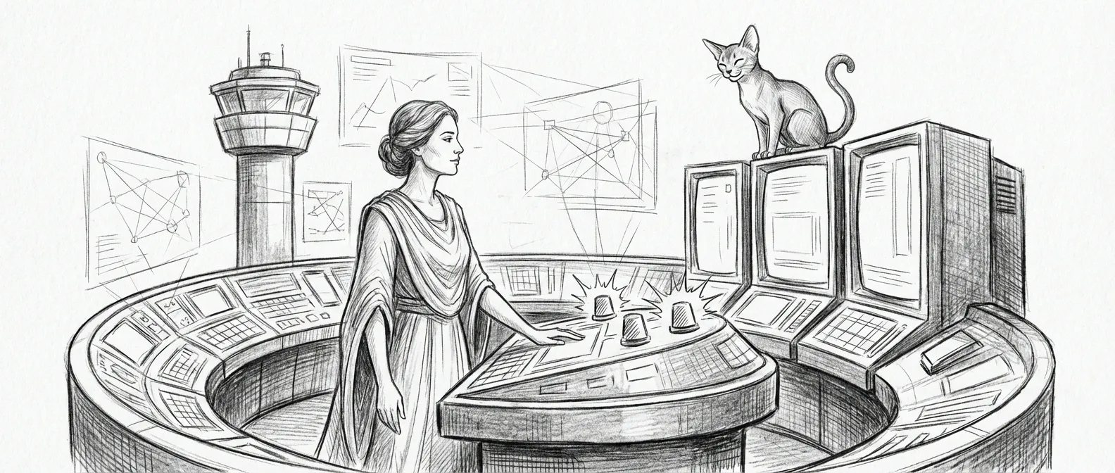 Mon Mothma surveying the operations command center — holographic dashboards aglow, everything under control