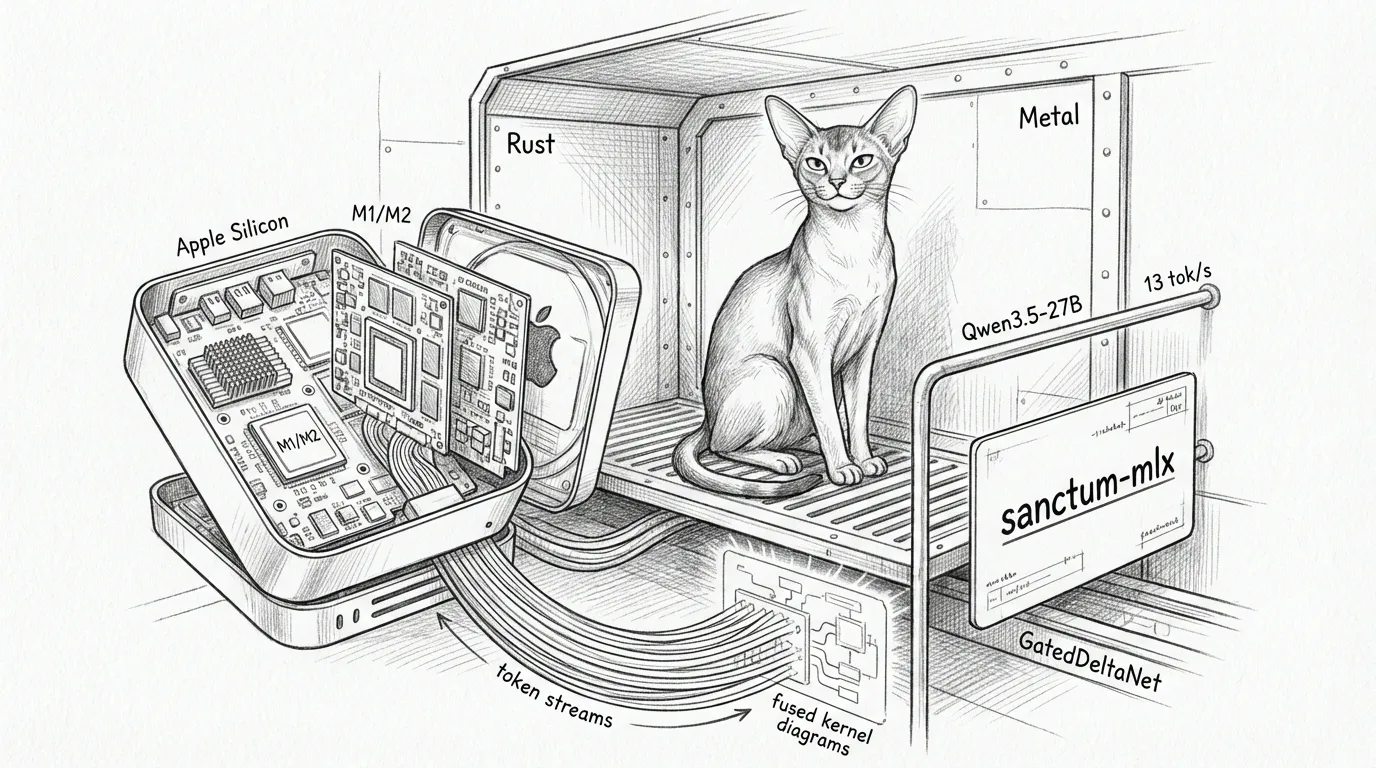 Tommy in the Sanctum-MLX chamber — one Mac Mini, one fused kernel, zero Python overhead.
